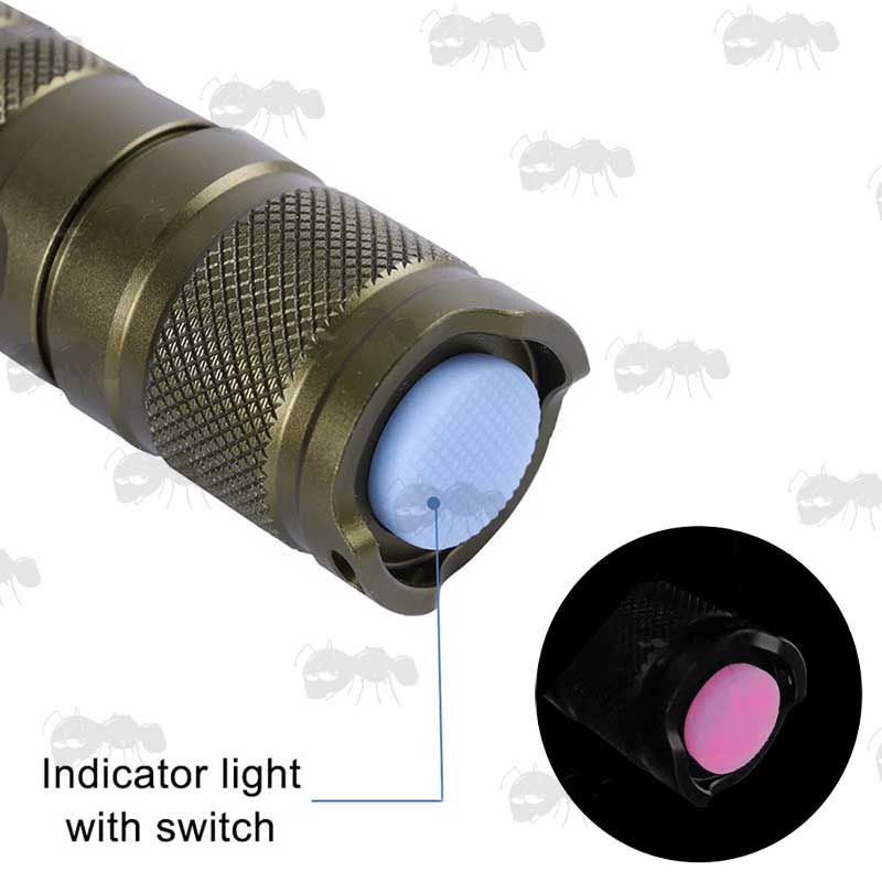 Tailcap Switch View of The Large 18650 Powered Green Body Infrared Illuminator Torch with Rotating Zoom Head And Aspherical Lens
