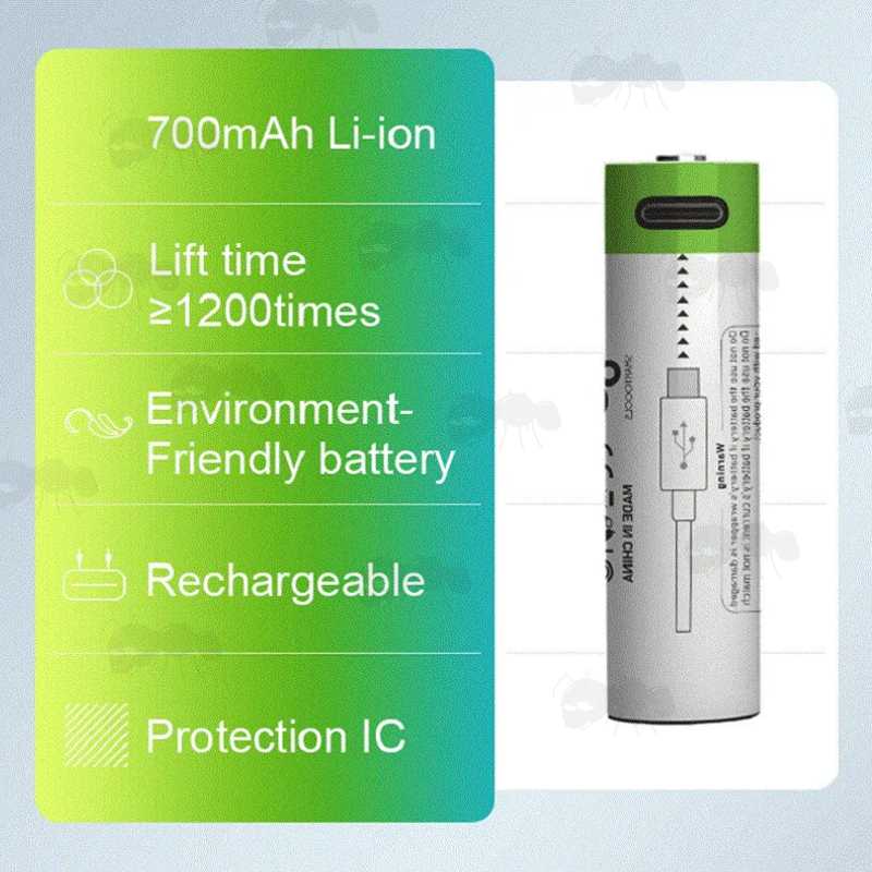 CityTree 14500 Lithium-Ion Battery with USB-C Charging Port Features