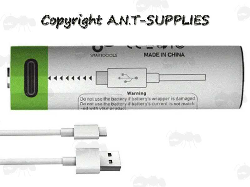 CityTree 14500 Lithium-Ion Battery with USB-C Charging Port, Shown with a Charger Cable