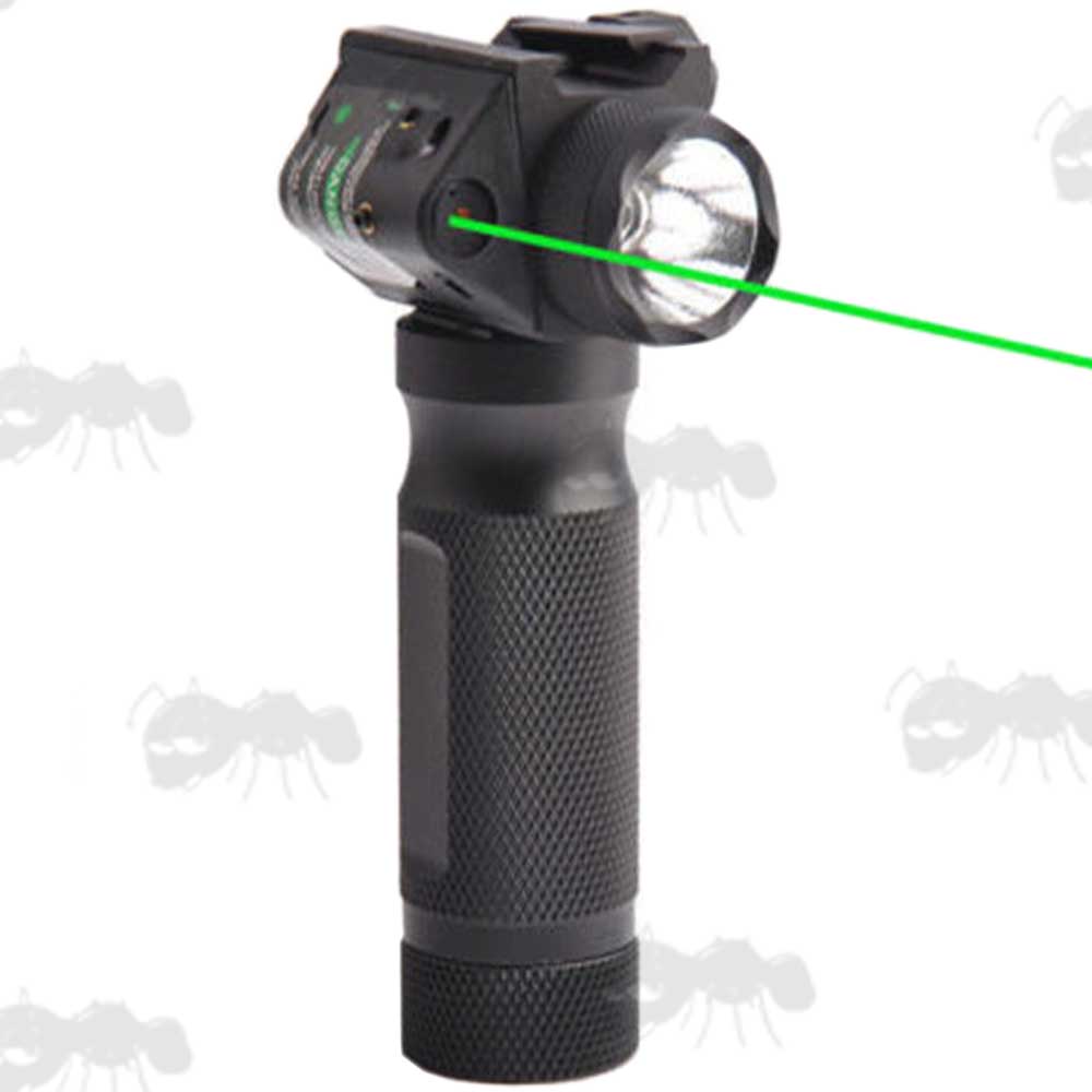 Black Aluminium Rifle Forend Vertical Grip With Torch and Green Laser Unit