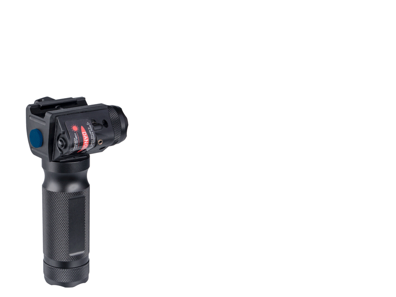 Animation Showing The Rear Power Switches On The Black Aluminium Rifle Forend Vertical Grip with Torch and Red Laser Unit