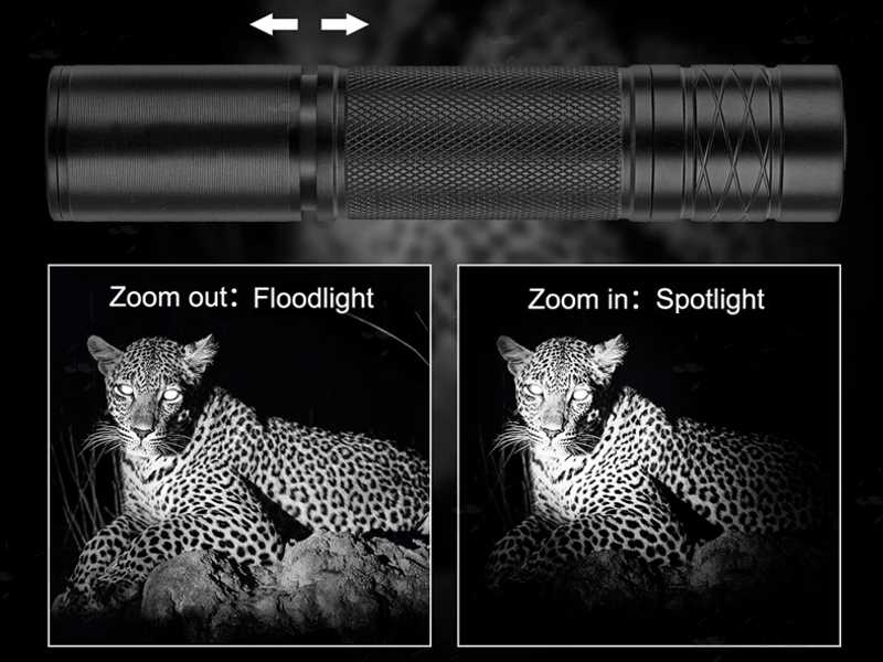 Slimline IR LED Torch Illuminator with Remote Pressure Pad Tailcap with Adjustable Length Zoom for Spotlight or Floodlight