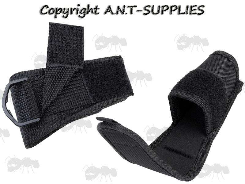 Black Nylon Open Base Large Head Torch Pouch with Velcro Strap Flap