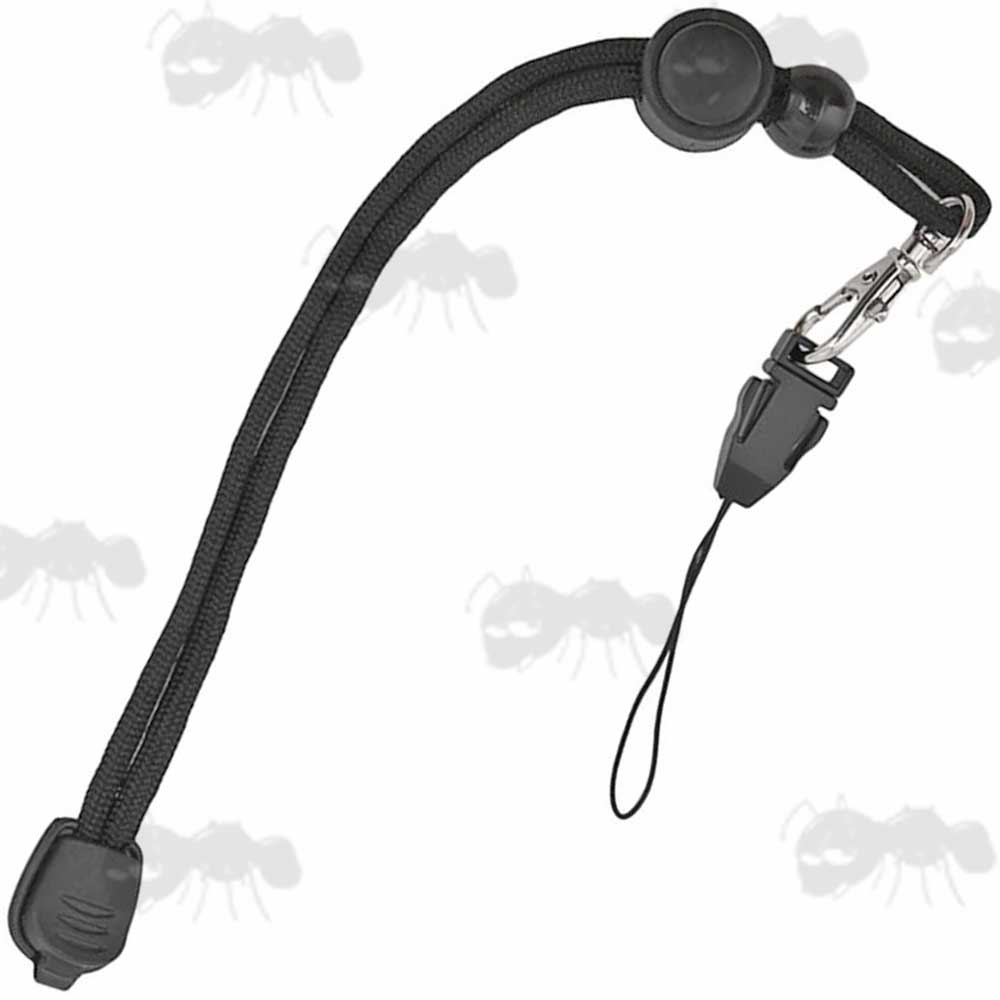 Long, Black Cord Torch Lanyard with Plastic Buckle and Metal Swivel Clip