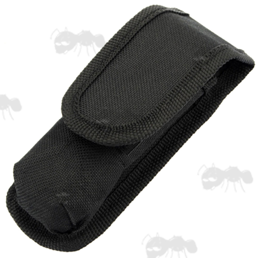 Wide Fitting Black Nylon Compact Torch Holster with Velcro Flap, Closed Design