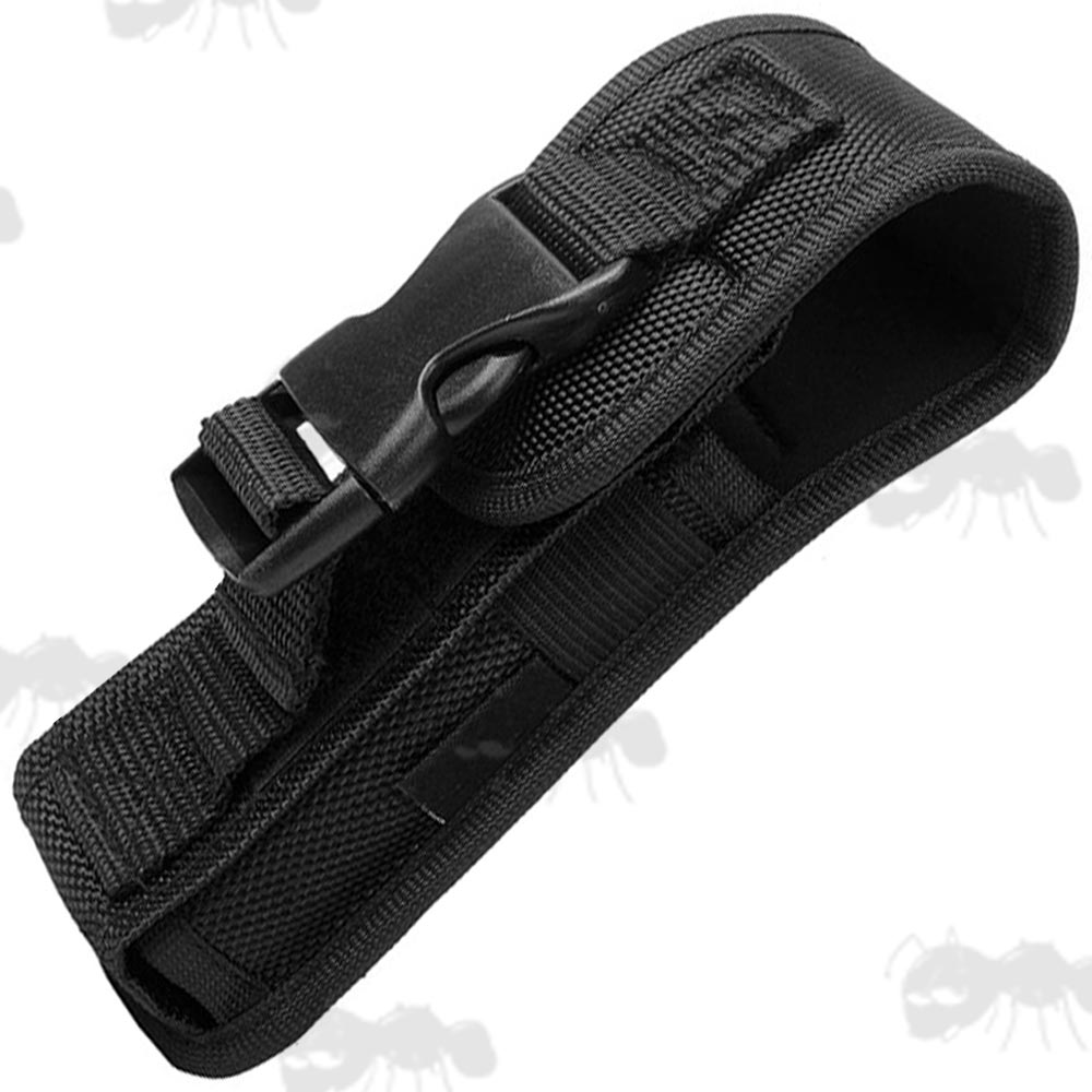 Large Black Nylon Torch Pouch with Plastic Side Release Quick-Release Flap Fastener Clip