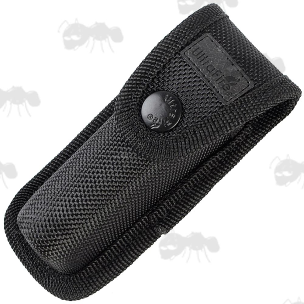 Rigid Black Nylon Torch Pouch with Press Stud Flap and MOLLE Fitting Strap with Metal D-Ring