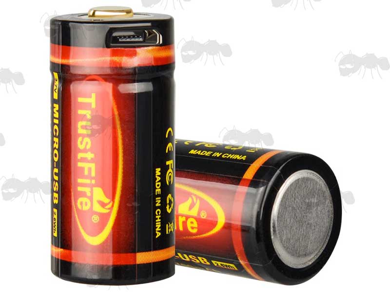Two TrustFire 16340 Lithium-Ion Batteries with Micro USB Port