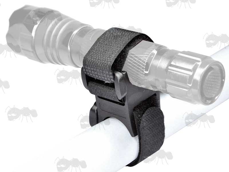 Universal 90 Degree Rubber Block and Velcro Strap Bike Torch Mount Fitted To Handlebar With Torch